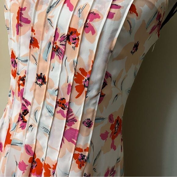 Banana Republic Pintuck White Pink Floral Spaghetti Straps Cross Midi Dress - Picture 5 of 16